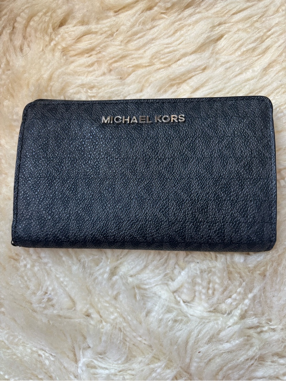 Michael Kors Black Saffiano Wallet with Silver Logo